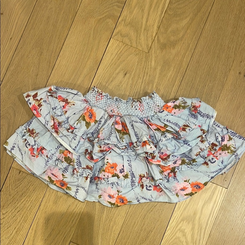 LoveShackFancy Floral Kids Skirt - Blue and Pink
